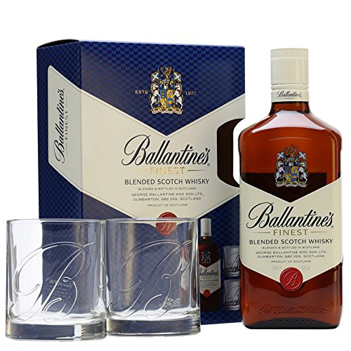 ballantines finest blended scotch whisky with 2 glasses 70cl